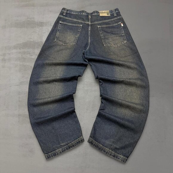 Vintage Evolution Blue Gradient Faded Baggy Wide Leg Denim Y2K Jeans 36 x 34 - Picture 1 of 7